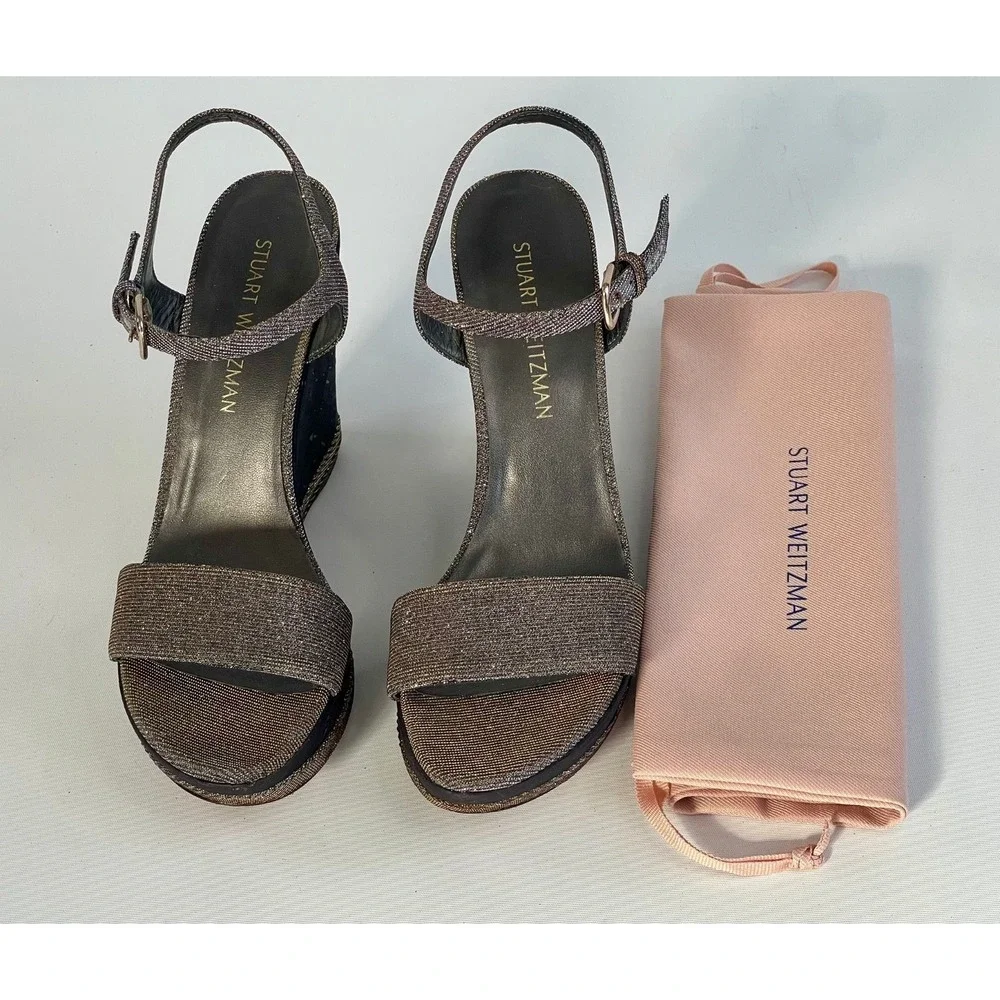 Stuart Weitzman Wedge Sandals Size 9.5 Metallic Platform Women